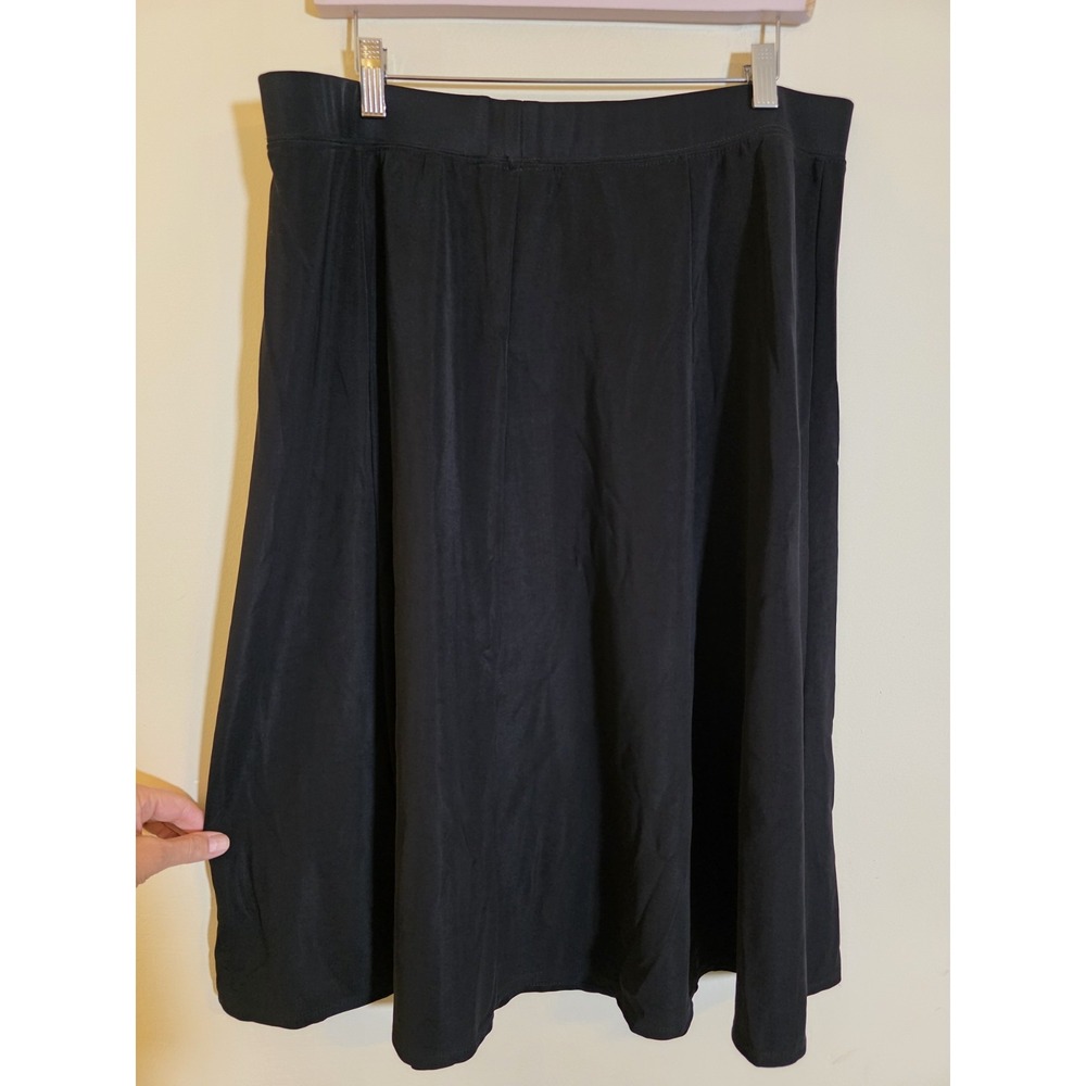 Susan‎ Graver Style Size XL Black Liquid Knit Vintage A-Line Pull On Skirt